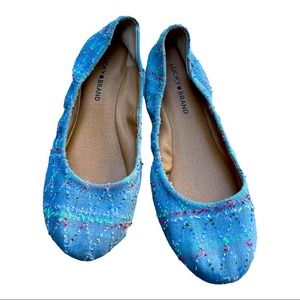 LUCKY BRAND Blue Denim Embroidered Ballet Flats size 9.5